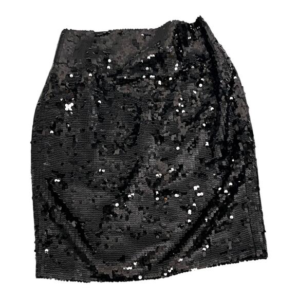 Express Design Studio Sequin Pencil Mini Skirt Black 4 Club Party Disco Festival - Picture 2 of 7